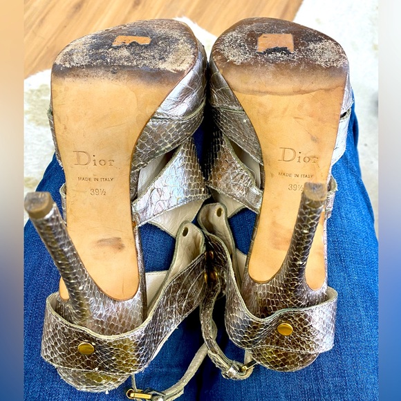 Christian Dior, iconic metallic gold, snakeskin, gladiator heels, 39 1/2 - Picture 5 of 6